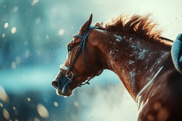 Close-up of fast horse racing in motion