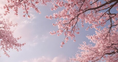 Delicate pink sakura petals drift on a soft pastel sky, creating a gentle, ethereal scene ,  light,  bloom