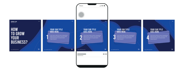 Business carousel post template for advertising, Set of carousel post for Instagram and LinkedIn, Editable social media carousel layout, template eps 10.