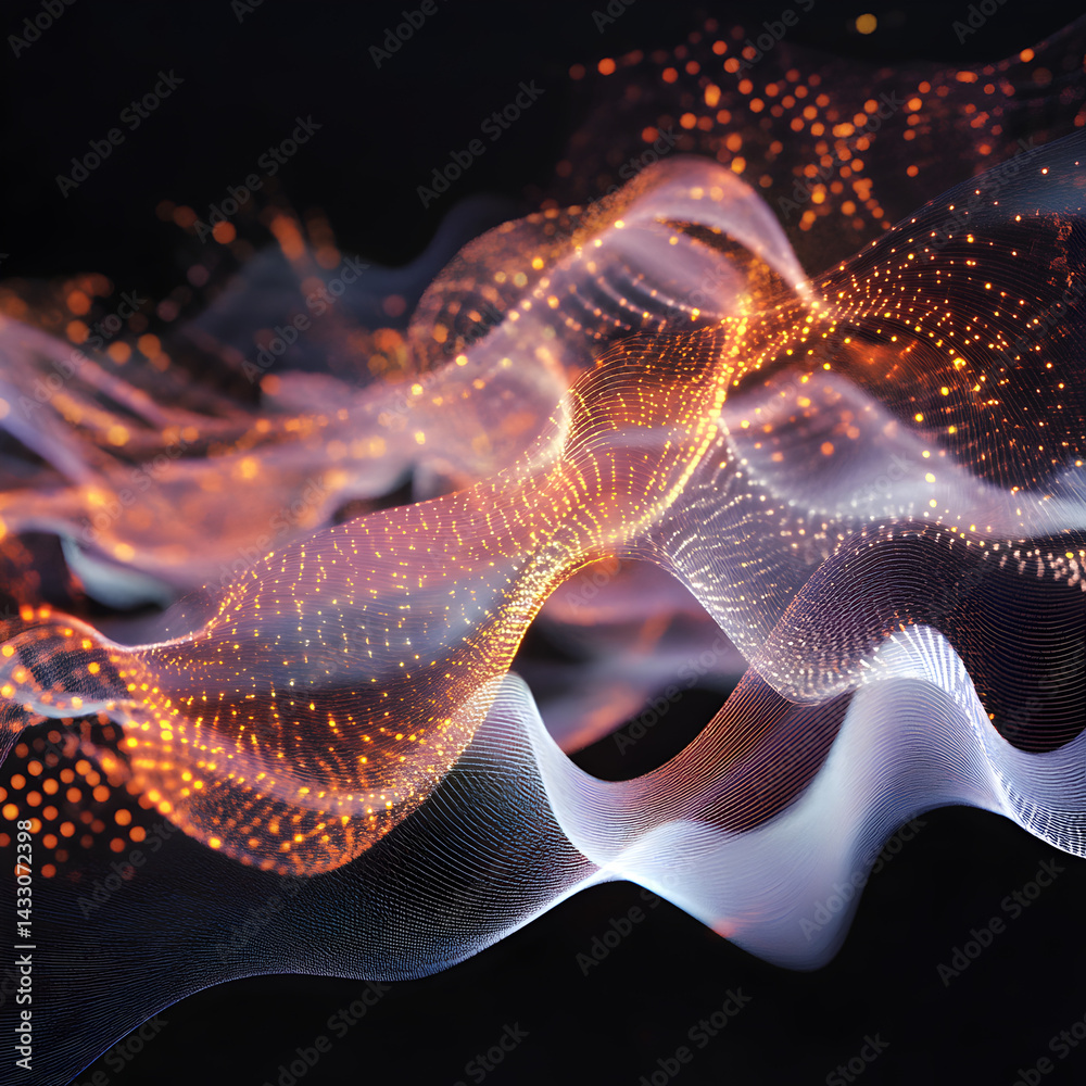 Poster data flow visualization: a captivating abstract display of dynamic data flow, with fluid, glowing li
