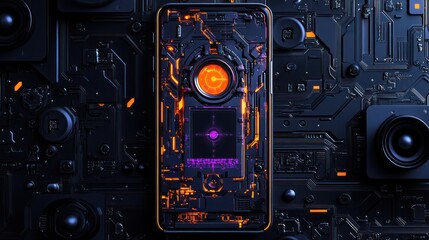 Futuristic phone detail for tech blog Advanced technology background, macro photo