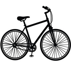 Black Silhouette of a Bicycle, Side View, Isolated on White Background, Detailed