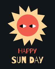 Happy Sun Day Vector Illustration with Cute Sun. Bright design perfect for cheerful and playful projects