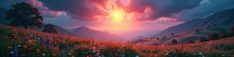 Fototapeta premium Ethereal glowing halo surrounds a serene landscape, halo, ethereal