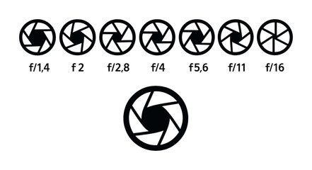 Photography icon set – outline style for camera enthusiasts and shutterbugs: aperture, lens, shutter, exposure, iso, f-stop, flash, tripod