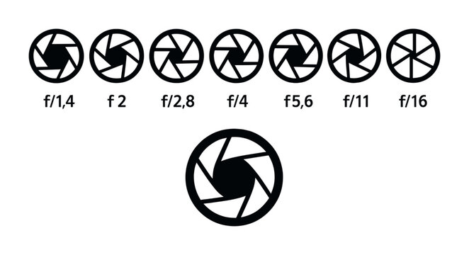 Photography icon set – outline style for camera enthusiasts and shutterbugs: aperture, lens, shutter, exposure, iso, f-stop, flash, tripod