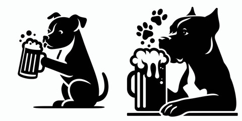 Bull Terrier Dog drinking beer. Funny Animal Vector Clip art. Canine tipple enjoys potent brew comical pet action moment.
