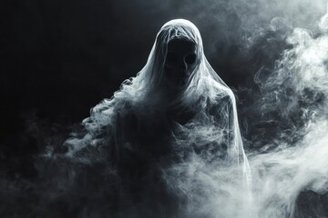 Ghostly human figure emerging from white smoke