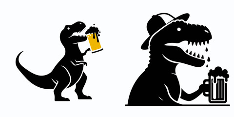 T rex drinking beer. Funny Animal Vector Clip art. Gigantic dinosaur enjoying lager an adult beverage comical scene.