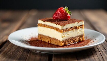 Single serving tiramisu, showcasing texture and rich layers , brown, cocoa