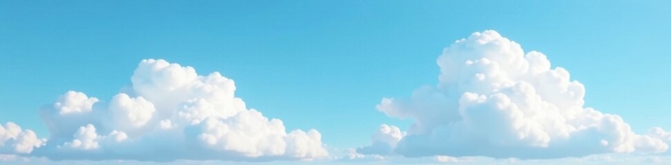 Soft blue sky with large white cloud formations, horizon, clouds, nature