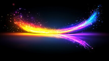 Obraz premium Colorful light streaks reflecting on dark surface