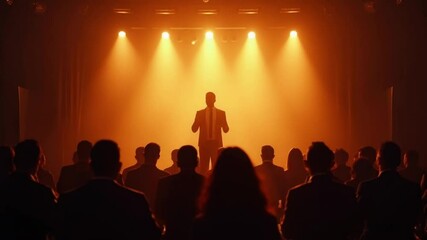 An international business summit featuring diverse speakers and engaged audience in a grand conference hall	
