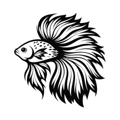 Betta Fish Silhouette Illustration, Exotic Pet, Ornamental Aquatic Animal with Flowing Fins