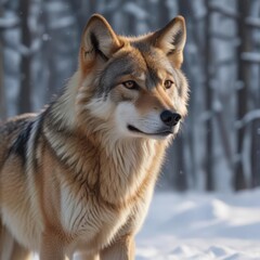 Fototapeta premium Eurasian wolf, majestic, winter snow, predatory gaze, subarctic, eyes