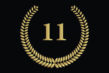 Fototapeta premium number 11 with laurel wreath icon, vector illustration.