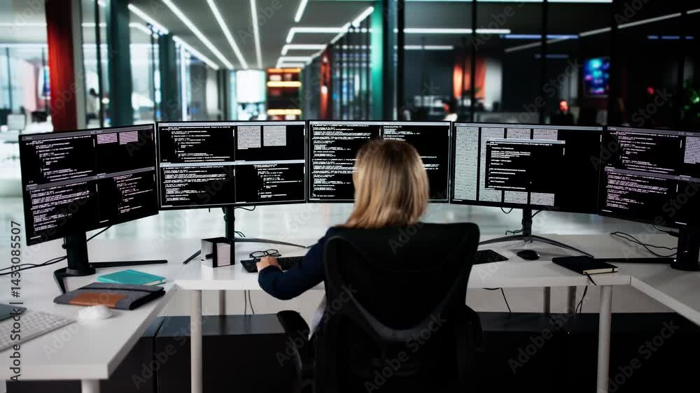 Poster Unhappy Sad Developer Programmer Woman In Stress Coding Software