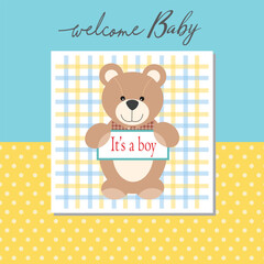 Baby boy shower card with teddy bear