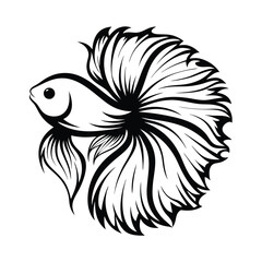 Elegant Monochrome Betta Fish Silhouette, Ornamental Fins, Aquatic Icon, Graceful Pose
