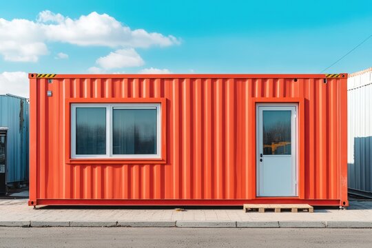 Mobile container office unit at construction site