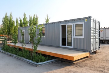 Mobile container office unit at construction site