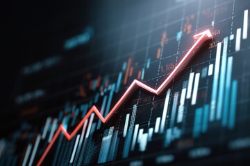 Fototapeta premium Red Arrow Rising On A Dark Blue Financial Growth Chart