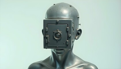 Head Represented as a Safe Symbolizing the Difficulty of Opening Up to the World