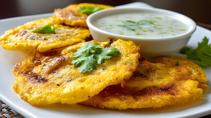 Golden Plantain Fritters with Herb Dipping Sauce