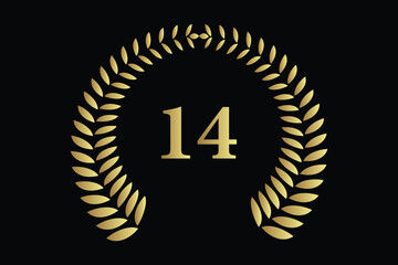 Fototapeta premium number 14 with laurel wreath icon, vector illustration.