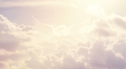 Angel wings in a serene sky dreamlike background conveying peace hope and spirituality fantasy in soft pastel colors
