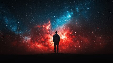 Fototapeta premium Silhouette of a Person Gazing at a Cosmic Nebula