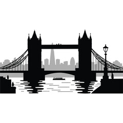 London Bridge stretching over the Thames silhouette vector design art and illustration 