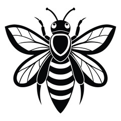 Stylized Bee with Stripes, Wings, and Antennae Black and White Insect