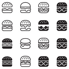 Burger set icon silhouette, cheese burger Symbol. hamburger sign.