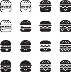 Burger set icon silhouette, cheese burger Symbol. hamburger sign.