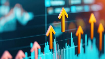 Dynamic financial growth visualization with upward trends and analytics, illustrating market advancements.