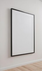 Sleek empty frame hangs on white wall via minimalist clips  Clean, modern aesthetic ,  product,  minimalist