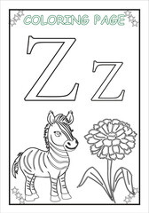 Coloring page for kids learning letter Z