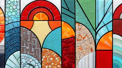 Fototapeta premium Abstract Geometric Mosaic Art Vibrant Colors Textured Glass Modern Design
