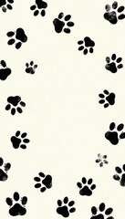 Fototapeta premium Seamless black paw print doodle trail background for pet lovers, minimalist backgrounds, pet owners, paw prints