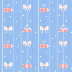 seamless pattern with bow and cherry