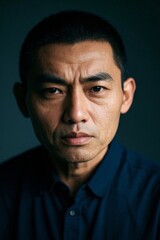 Fototapeta premium arafed man in a blue shirt looking at the camera