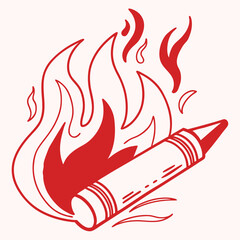 Crayon Flame Icon – Abstract Red Scribble Fire Logo in Punk Pastel Style	