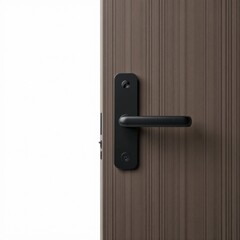 Sleek modern door handle in a closed position isolated on a white background , modern interior design, clean lines, white background