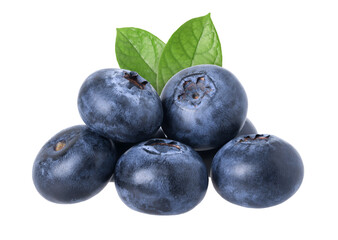 Blueberry pile with blurred leaves isolated, transparent PNG, PNG format, Blueberry macro studio photo