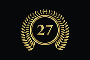 number 27 with laurel wreath icon, vector illustration.