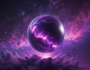 Fototapeta premium Glowing orb floats in vibrant purple nebula Cosmic dust swirls around , orb, glowing orb, nebula clouds