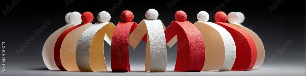 Aufkleber Minimalist Diversity Visualization Curved Paper Cut-Out Silhouettes in Neutral Palette - Inclusive Design Concept for Corporate Training and Team Dynamics