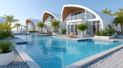 Fototapeta premium Luxury Modern Villas with Private Pool Tropical Landscape Ocean View