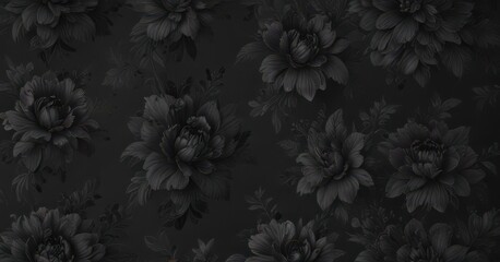 Elegant black floral wallpaper, rich charcoal tones, refined pattern  , background, floral